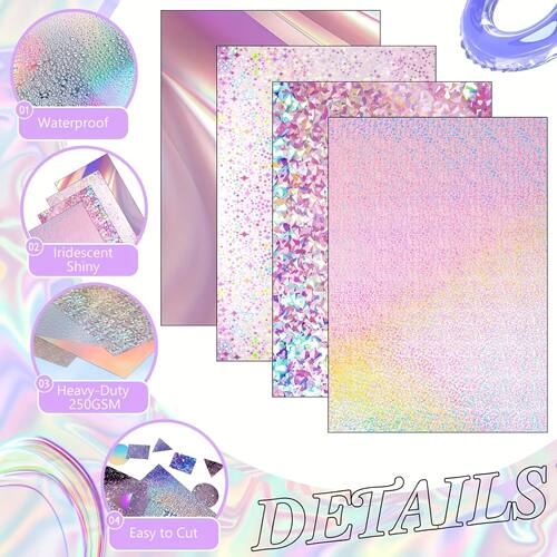 20 Sheets Metallic Holographic Cardstock - 4 Metallic & Rain