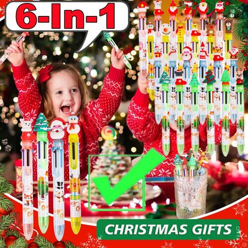 Christmas Multicolored Ballpoint Pens 6 In 1 Retractable Pen