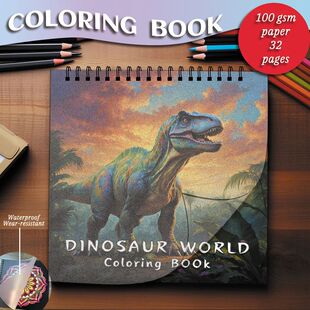 Coloring Book - 7.87 x 7.87 inches 32 pages Dinosaur World C