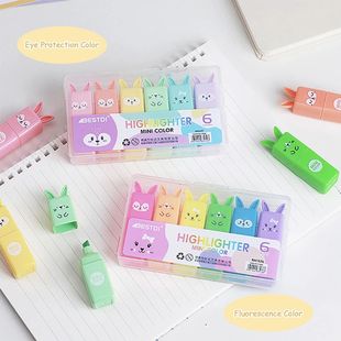 Color Highlighter Marker 6pcs Oblique Rabbit Pens Cartoon