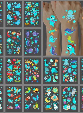 20sheet Luminous Blue Under Sea Temporary Tattoos for Kids,