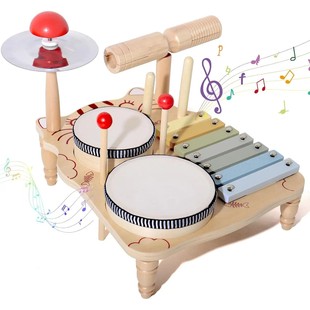 Set For Toddlers Wooden Baby Drum Montessori Music Xylophone