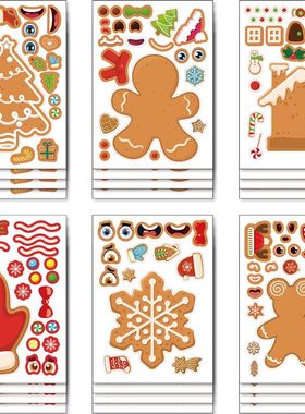 6/12Sheets Cute Christmas Puzzle Stickers Make a Face Ginger