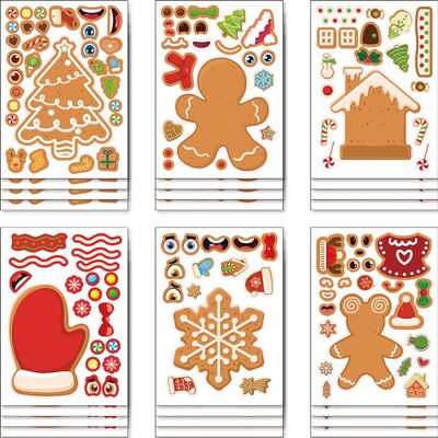 6/12Sheets Cute Christmas Puzzle Stickers Make a Face Ginger