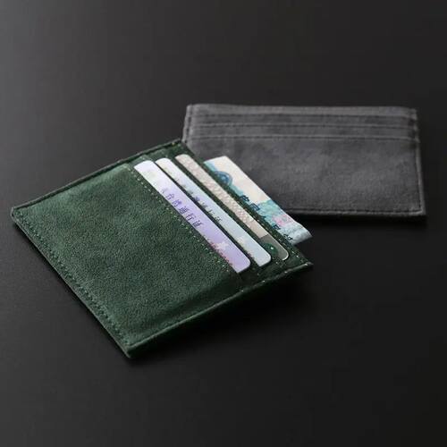 Quality Suede Leather Mini Men Card Holder Wallets Zipper Co