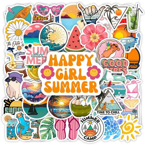 Summer Theme Stickers Beach Surfing Kids Toy Gift Decal for