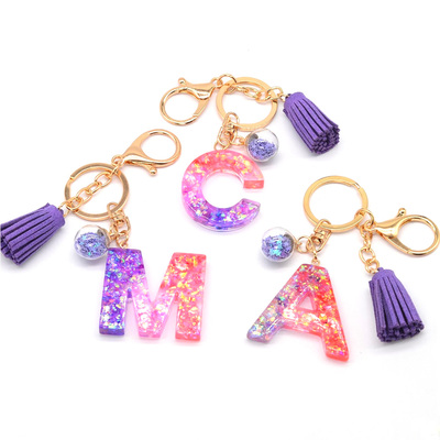 Trendy Resin Glitter Letter Keychain Colorful A-Z 26 Alphabe