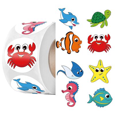 100-500 Pcs 1inch 2.5cm Sea Animal Stickers Roll Children's