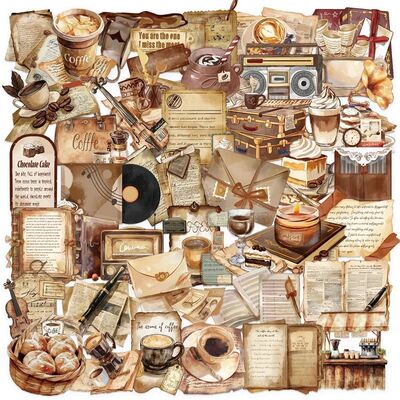 50PCS Vintage Coffee Letter PET Sticker Aesthetic Decoration