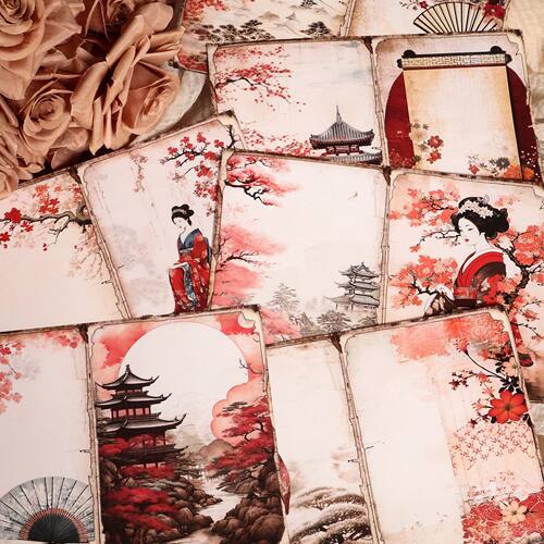 12 A5 Papers and 24stickers Oriental Cherry DlY Scrapbook De