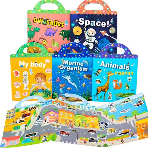 Reusable Cartoon Sticker Book for Kids Multiple Scenos DIY P