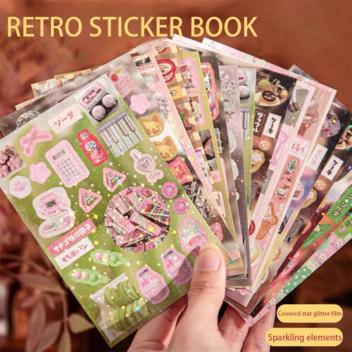 Vintage Scrapbook Stickers Retro Cafe Style Decorative Paper
