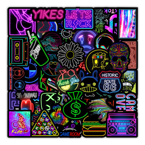 50PCS Cartoon Personality Neon Light Sticker Laptop Suitcase