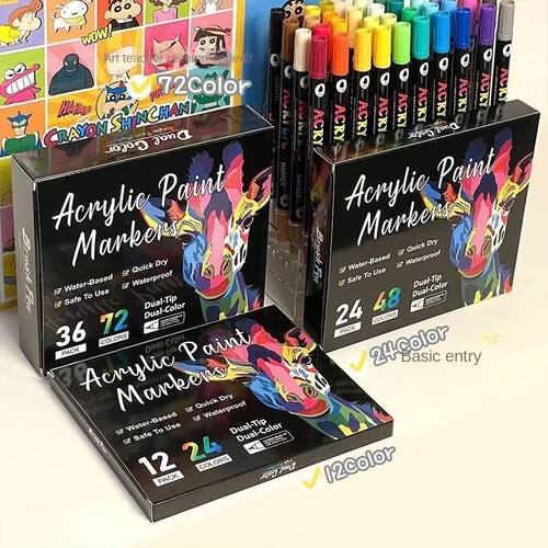24-120 Colors Acrylic Paint Markers Dual Tip Fine Brush Art