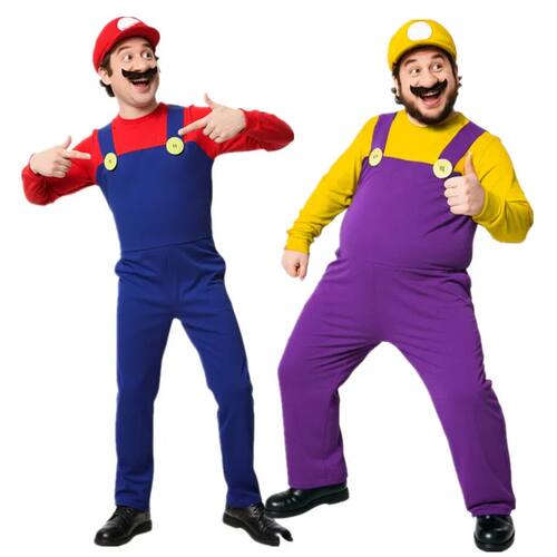 Men's Super Plumber Costume Anime Game Character Jumpsuit Ho