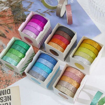 5Rolls Glitter Washi Tape Set Scrapbooking Decorative Adhesi