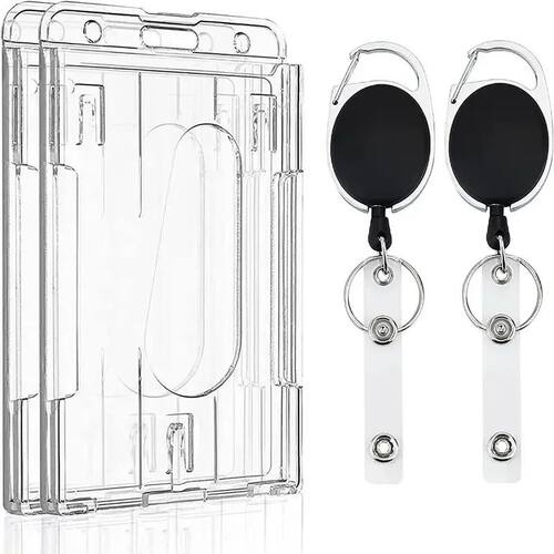 Transparent Cards Slots ID Tag Badge Holder with Badge Reel