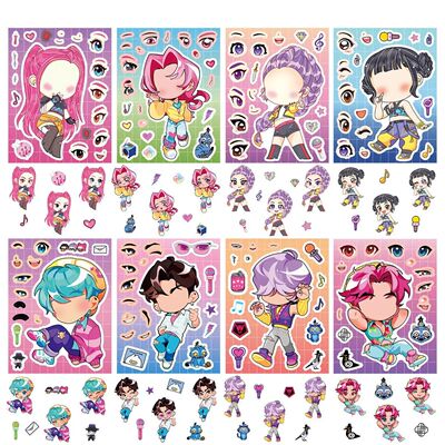 8/16/24Sheets Funny Kpop Demon Hunters Cartoon Puzzle Sticke