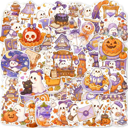 50Pcs Healing Pastel Halloween Stickers Cute Ghost Pumpkin D