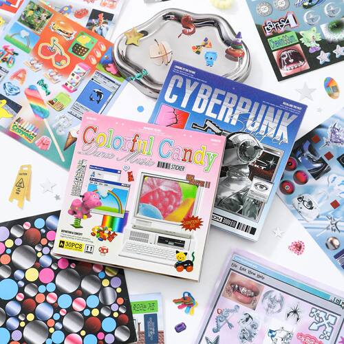Cyberpunk-themed Die-Cut Sticker Book, 30/60 Sheets, DIY Dec