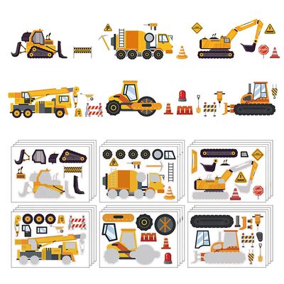 6/12Sheets Kids DIY Construction Vehicle Puzzle Sticker Make