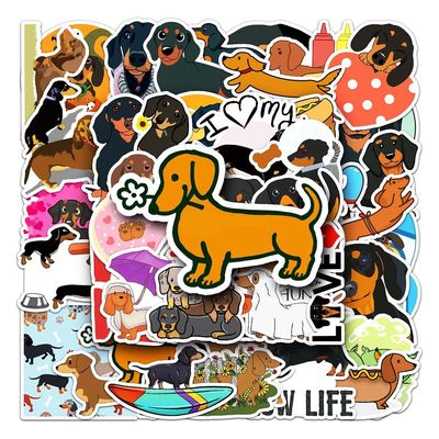 50 PCS Cute Dachshund Cartoon Pet Stickers Children Toy Lugg
