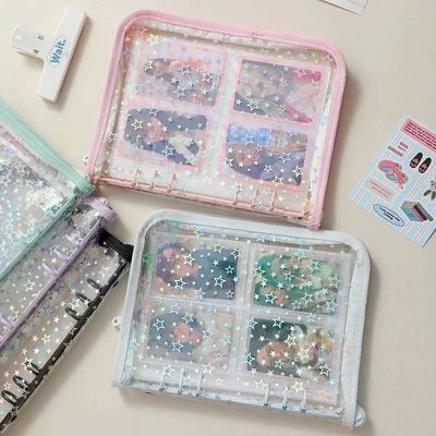 A5 Laser Star Zipper Binder Collect Book Refill Organizer DI