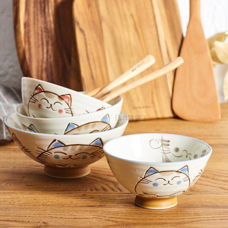 日本进口美浓烧猫咪卡通陶瓷饭碗