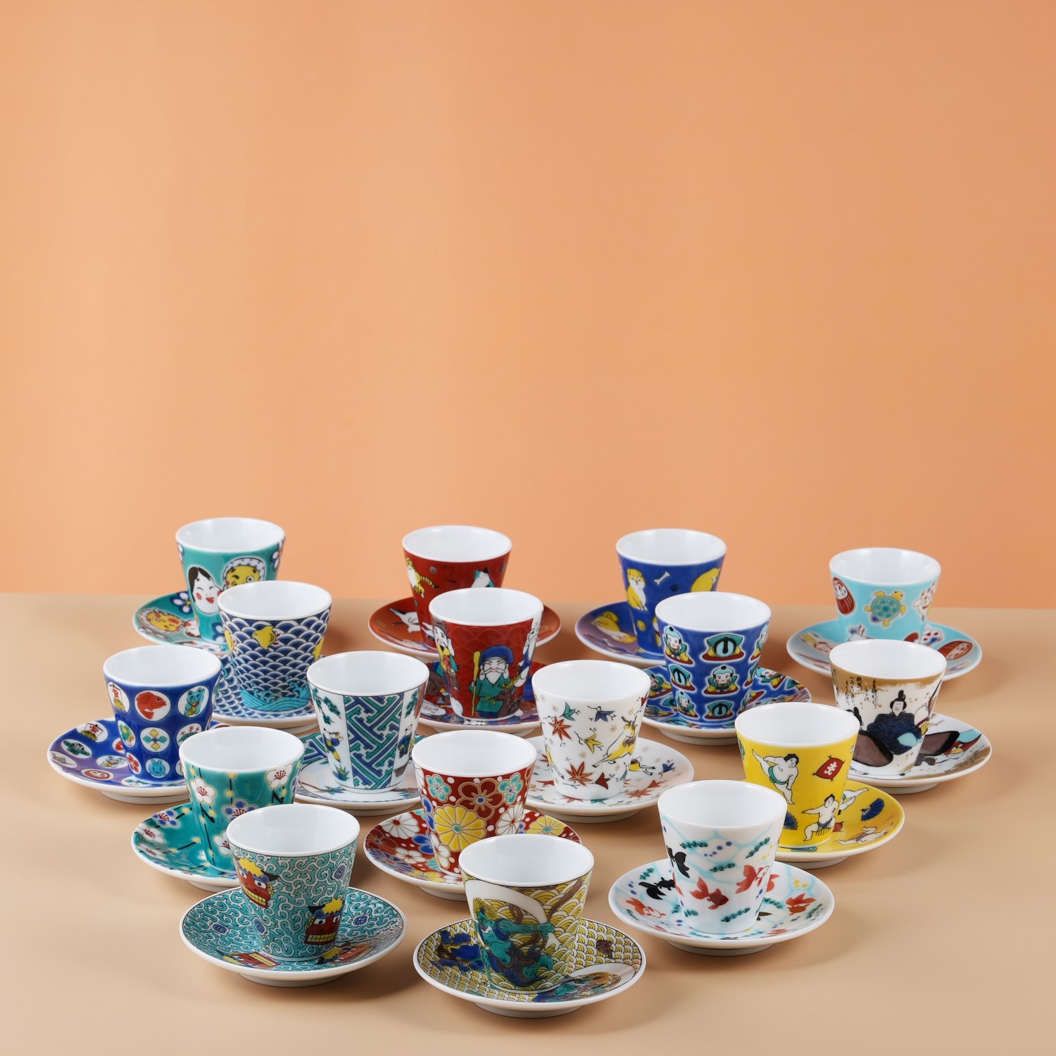 日本进口九谷烧青郊陶瓷小酒杯烧酒杯清酒杯白酒杯功夫茶杯碟一套