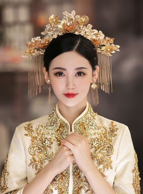 一诺新娘中式古装秀禾头饰龙凤挂头饰结婚当天结婚头饰秀禾古装