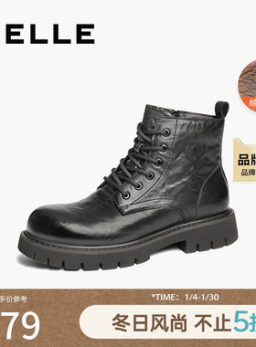 百丽男鞋厚底马丁靴冬新商场同款高帮工装靴加绒棉鞋8QT01DD4