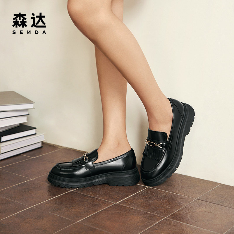 森达英伦乐福鞋女秋新商场同款皮鞋女士厚底马衔扣4gc26ca3