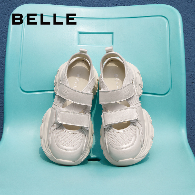 百丽透气网面厚底老爹鞋