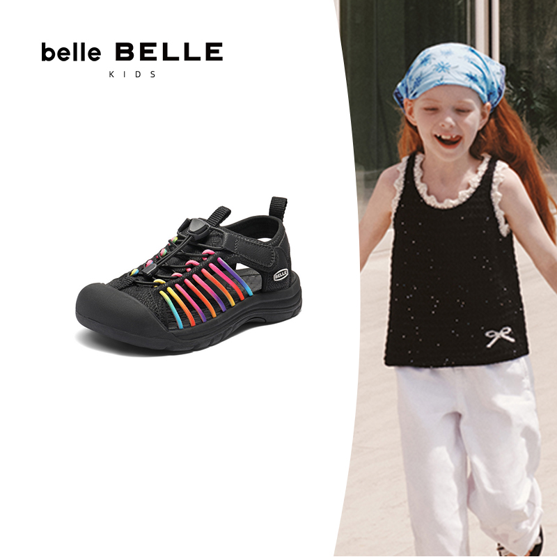 百丽潮酷撞色运动凉鞋女童2025夏新商场同款户外休闲凉鞋A6212B75