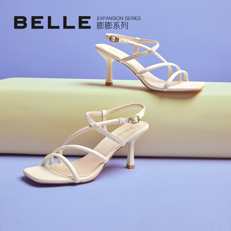 百丽缠绕带法式凉鞋女新款鞋子夏季绑带仙女风高跟鞋3YTB9BL3