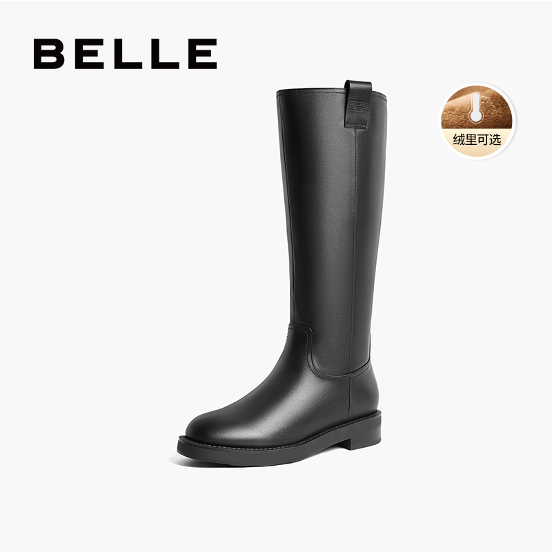 百丽女鞋子酷飒显瘦骑士靴女靴子冬季新款鞋子加绒长筒靴3FT73DG3