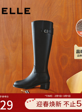 明星同款百丽女靴子冬季新款骑士靴加绒黑色长筒高长靴3KV71DG4