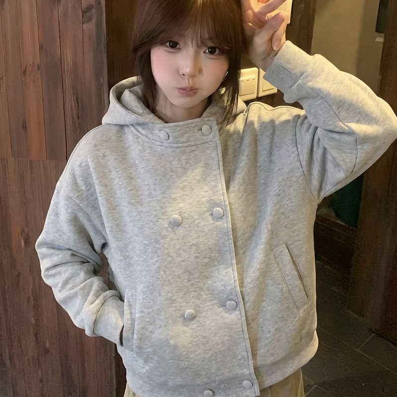 2026年秋季新款甜美风长袖连帽卫衣女宽松显瘦设计感气质百搭外套