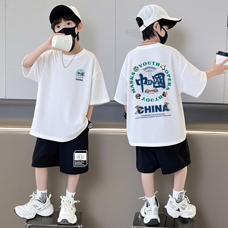 纯棉男童夏装短袖套装运动服2026新款儿童中大童帅气潮时髦两件套
