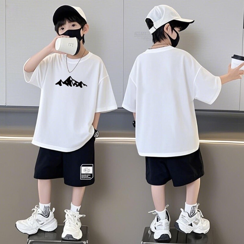 纯棉短袖短裤套装夏季新款中大童运动时尚儿童洋气男孩男童两件套