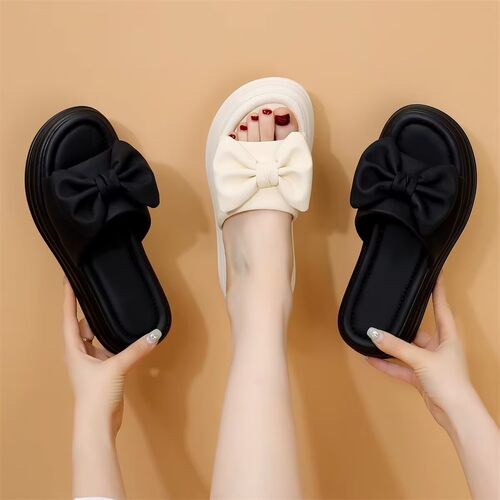 真皮凉拖鞋女厚底蝴蝶结百搭一字