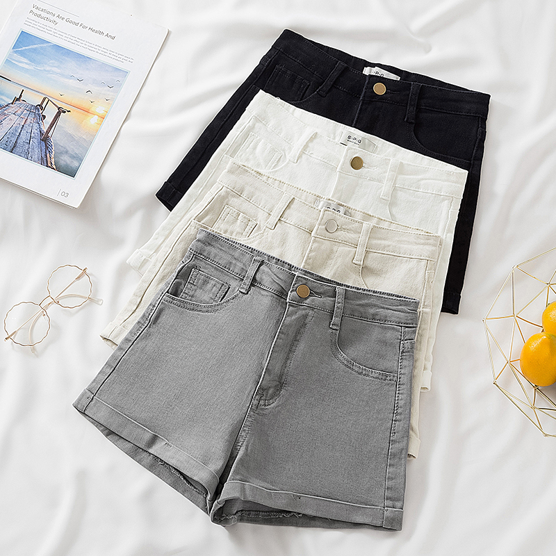 灰色显瘦牛仔短裤女夏2024新款百搭网红韩版弹力紧身牛仔热裤女
