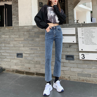 宽松高腰直筒潮ins烟管裤 2024春季 女修身 新款 九分 显高显瘦牛仔裤