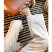 梨形身材加绒高腰宽松九分直筒裤 米白色牛仔裤 女2026年秋冬新款