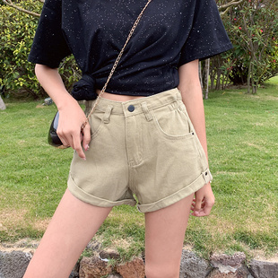 白色高腰牛仔短裤女夏2024夏季新款韩版卡其色宽松超短裤显瘦热裤