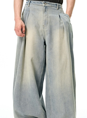 美式阔腿牛仔长裤25秋季新品街头宽松休闲洗水牛仔裤男