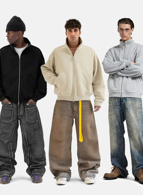 摇粒绒高领外套25冬季新品潮牌美式运动拉链立领夹克