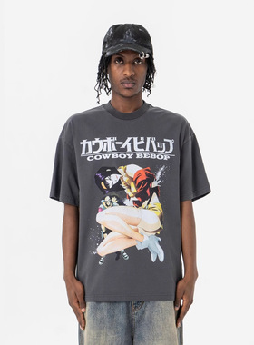 285G动漫少女印花2025春夏新品潮牌街头重磅水洗短袖T恤