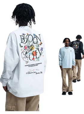 美式高街字母印花320g重磅长袖T恤男潮牌设计感宽松打底衫