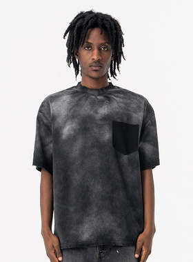 春夏新品美式潮牌水洗喷马骝280G重磅纯棉短袖t恤男